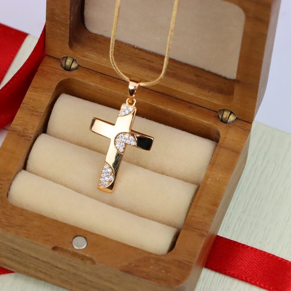 "Elegant Rose Gold Cross Pendant with Crystal Accents for Women & Men, XPPT1738 - Picture 7 of 13